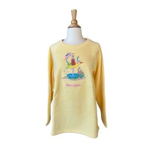 Quacker Factory Beach “Make A Splash” Yellow Sweatshirt Womens- Size Large